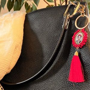 Frida Kahlo Mexican Art keychain charm purse key decor gold ring